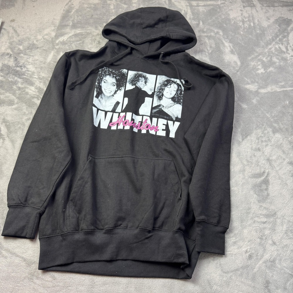 Whitney‎ Houston Hoodie Mens Medium Black Graphic Pullover Sweatshirt Music Icon